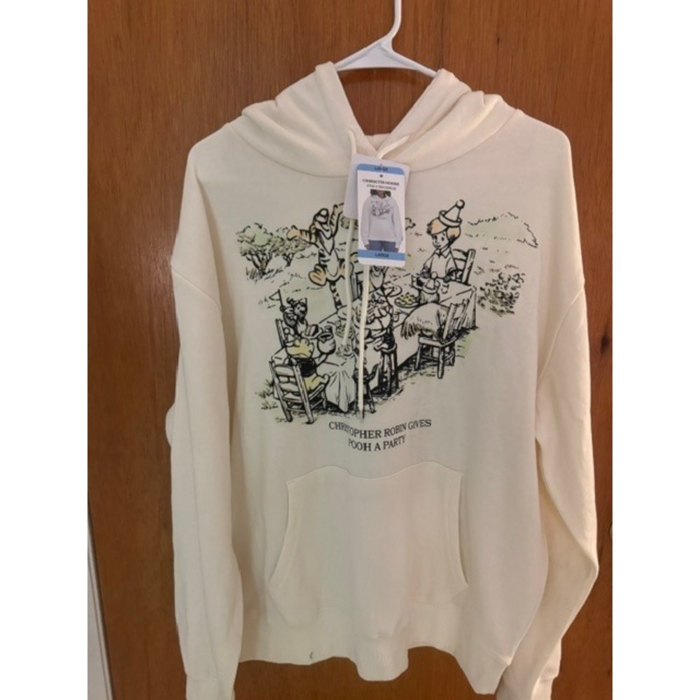 Disney Winnie the Pooh Christopher Robin Party Hoodie Cream Large NWT 984208838